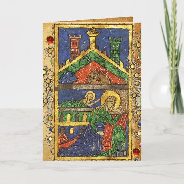 CARTES POUR FÊTES ANNUELLES PARCHEMENT DE NATIVITÉ AVEC BÉNÉDICTION DE NOËL IR (Devant)