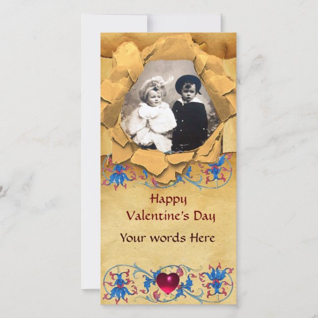 CARTES POUR FÊTES ANNUELLES PARCHEMENT FLORAL ET COEUR VALENTINE JOUR ANTIQUE (Devant)