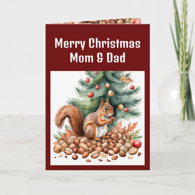 Cartes Pour Fêtes Annuelles Parents de Noël de la bande d'écureuils (Devant)