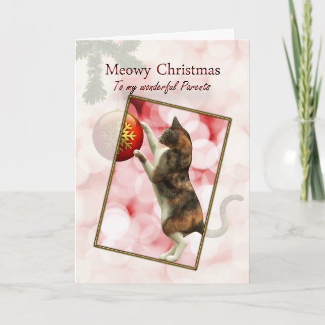 Cartes Pour Fêtes Annuelles Parents, Noël Meowy (Devant)