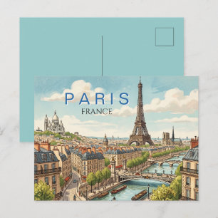 Cartes Pour Fêtes Annuelles Paris France Voyage Art Vintage