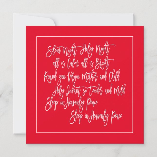 Cartes Pour Fêtes Annuelles Paroles de Noël Carol Silence Night White Red (Devant)