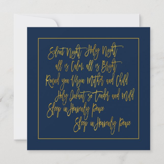 Cartes Pour Fêtes Annuelles Paroles de Noël Carol Silent Night Gold Navy (Devant)
