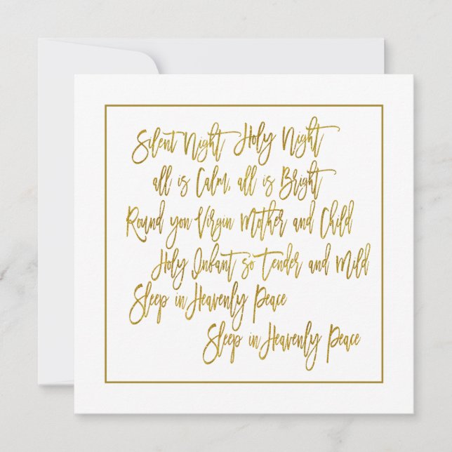 Cartes Pour Fêtes Annuelles Paroles de Noël Carol Silent Night Gold White (Devant)