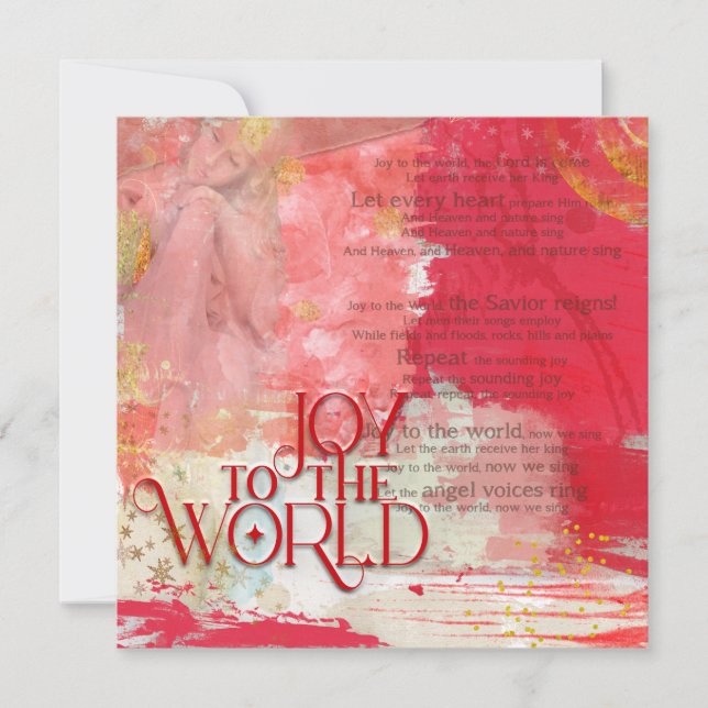 Cartes Pour Fêtes Annuelles Paroles de Noël Joy To The World Red and Gold (Devant)