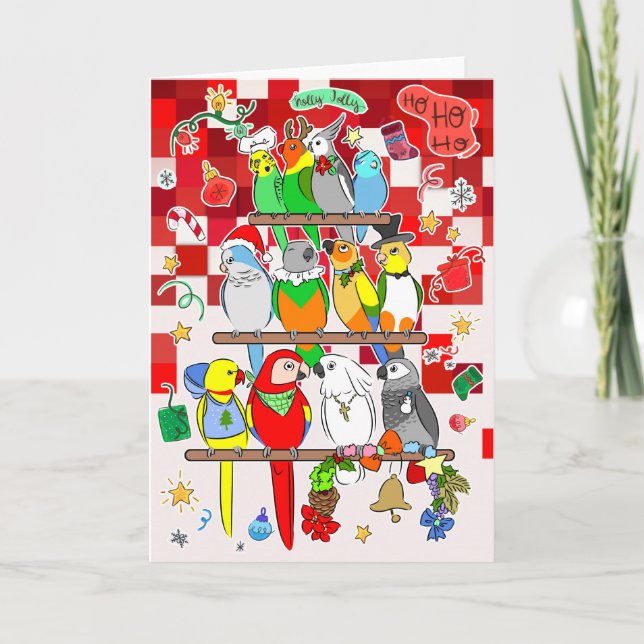 Cartes Pour Fêtes Annuelles Parrot Christmas Holly Jolly (Devant)