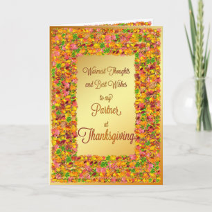 Cartes Pour Fêtes Annuelles Partenaire, Thanksgiving souhaits avec les feuille
