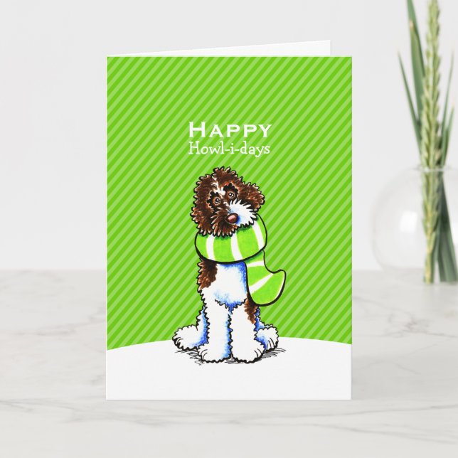 Cartes Pour Fêtes Annuelles Parti Labradoodle Écharpe de Noël Green Custom (Devant)
