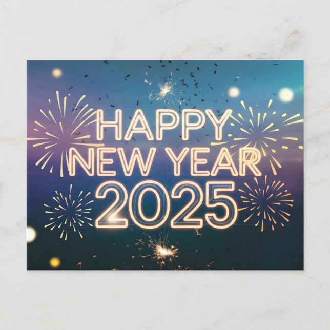 Cartes Pour Fêtes Annuelles Parties scintillant Bonne année 2025 Feu d'artific (Devant)