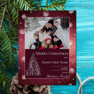 Cartes Pour Fêtes Annuelles Parties scintillant d'arbre de Noël et flocons de 