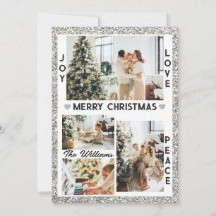 Cartes Pour Fêtes Annuelles Parties scintillant d'argent Joy Love Peace Christ