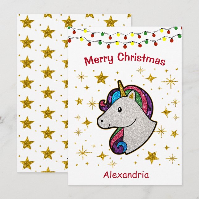 Cartes Pour Fêtes Annuelles Parties scintillant de la licorne magique de Noël (Devant / Derrière)