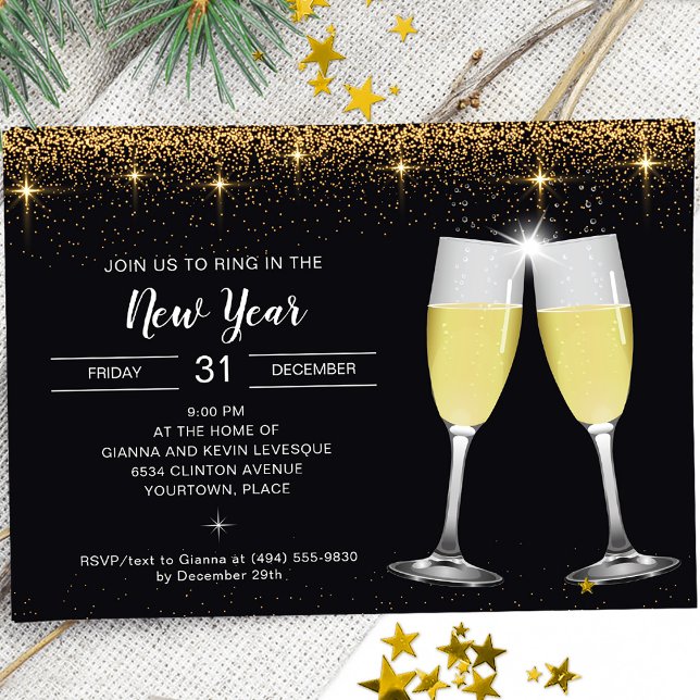 Cartes Pour Fêtes Annuelles Parties scintillant de toast au Champagne Soirée d (Créateur téléchargé)