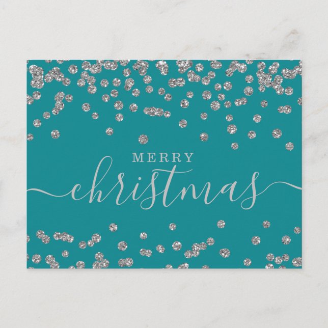 Cartes Pour Fêtes Annuelles Parties scintillant de vacances de Noël argent sim (Devant)
