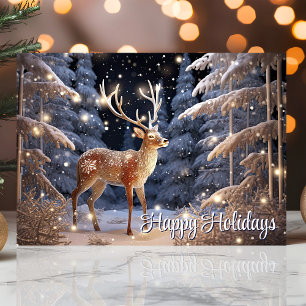 Cartes Pour Fêtes Annuelles Parties scintillant des arbres Lit Neige Reindeer 
