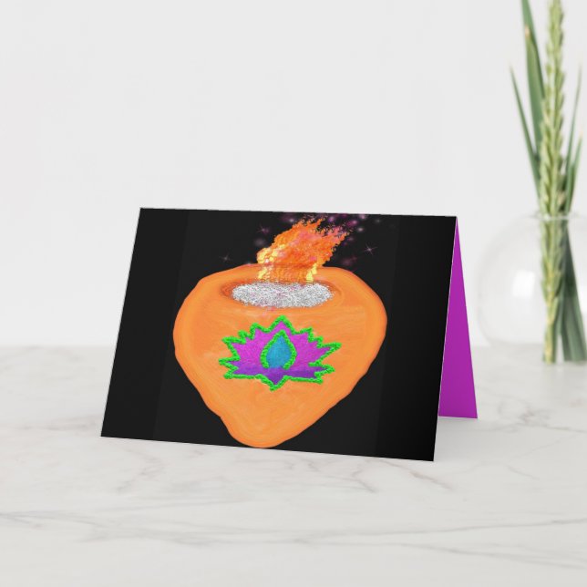 Cartes Pour Fêtes Annuelles Parties scintillant Diwali Diya avec lotus (Devant)