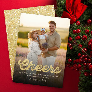 Cartes Pour Fêtes Annuelles Parties scintillant d'or Gras Cheers élégant Photo