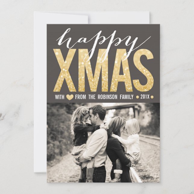 Cartes Pour Fêtes Annuelles Parties scintillant d'or moderne - photo de Noël (Devant)