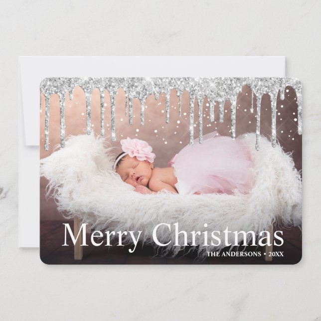 Cartes Pour Fêtes Annuelles Parties scintillant en argent Joyeux Noël Photo  (Devant)