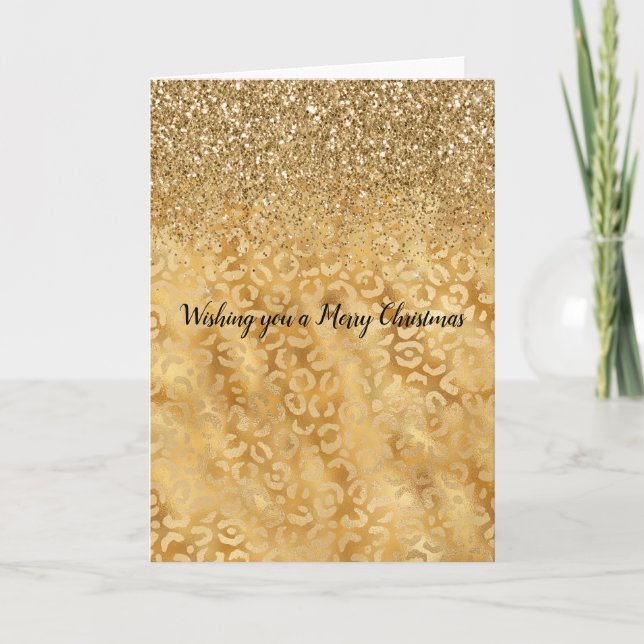 Cartes Pour Fêtes Annuelles Parties scintillant Gold Empreinte de léopard Glam (Devant)