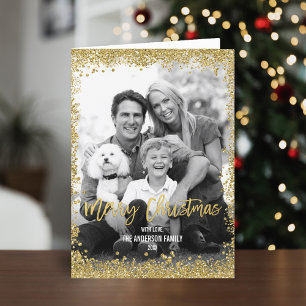 Cartes Pour Fêtes Annuelles Parties scintillant Gold Faux Bordure de Noël Phot