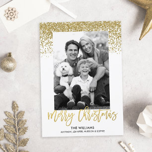 Cartes Pour Fêtes Annuelles Parties scintillant Gold Faux Photo de Noël