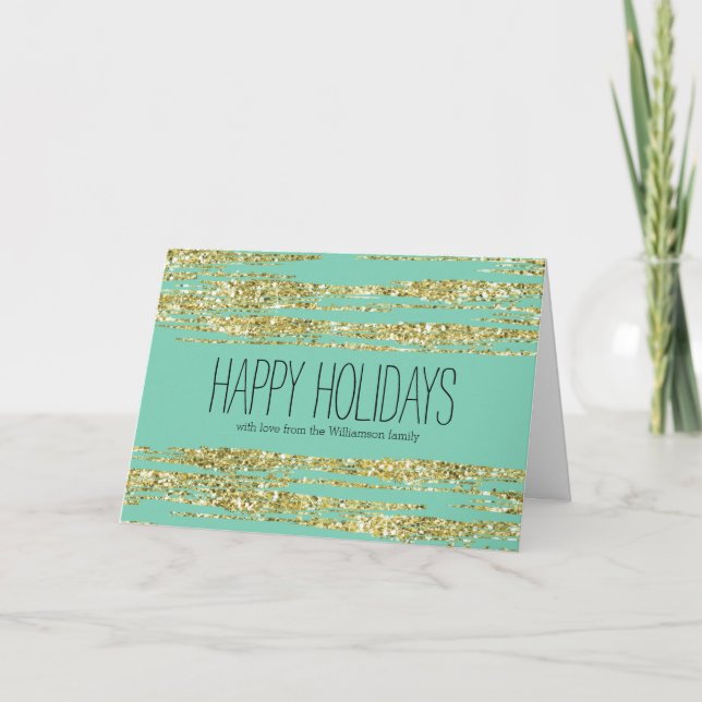 Cartes Pour Fêtes Annuelles Parties scintillant Mint Gold Faux rayures Noël (Devant)