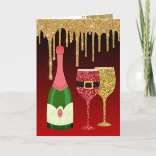 Cartes Pour Fêtes Annuelles Parties scintillant Rouge et Gold Champagne Verres