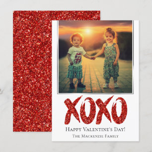 Cartes Pour Fêtes Annuelles Parties scintillant rouge XOXO   Brushstroke Photo