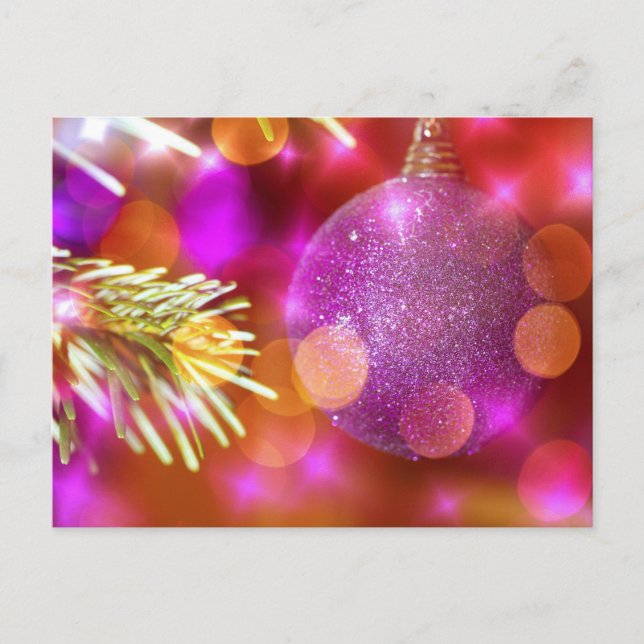Cartes Pour Fêtes Annuelles Parties scintillant violet Noël Bauble Ball Bokeh (Devant)