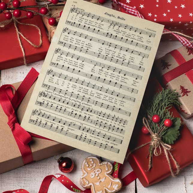 Cartes Pour Fêtes Annuelles Partition de musique vintage Jingle Bells (Créateur téléchargé)