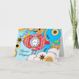 Cartes Pour Fêtes Annuelles Pasqua Buona, Pâques Steampunk en italien, Vol
