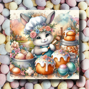 Cartes Pour Fêtes Annuelles Pastel Aquarelle Chef Bunny Soins de Pâques