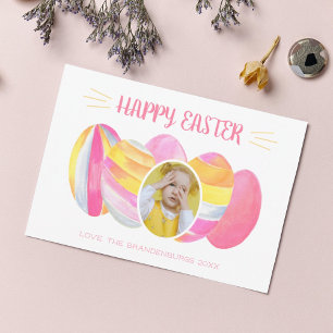 Cartes Pour Fêtes Annuelles Pastel Arc-en-ciel Oeuf de Pâques Photo Aquarelle
