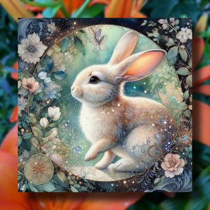 Cartes Pour Fêtes Annuelles Pastel Art Nouveau Floral Aquarelle Bunny Pâques
