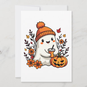 Cartes Pour Fêtes Annuelles Pastel Automne Kawaii Fantôme Chute Citrouille Épi