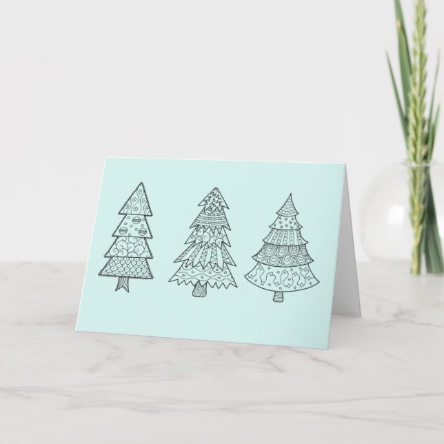 Cartes Pour Fêtes Annuelles pastel bleu glacé élégant sapins de Noël (Devant)