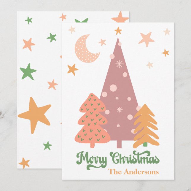 Cartes Pour Fêtes Annuelles Pastel BOHO Xmas Trees Joyeux Noël (Devant / Derrière)