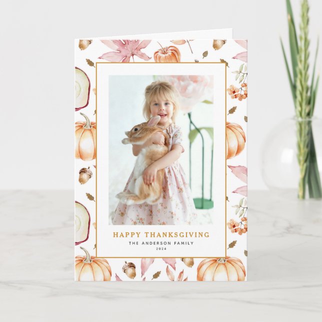 Cartes Pour Fêtes Annuelles Pastel Citrouilles et Pommes Thanksgiving Photo (Devant)