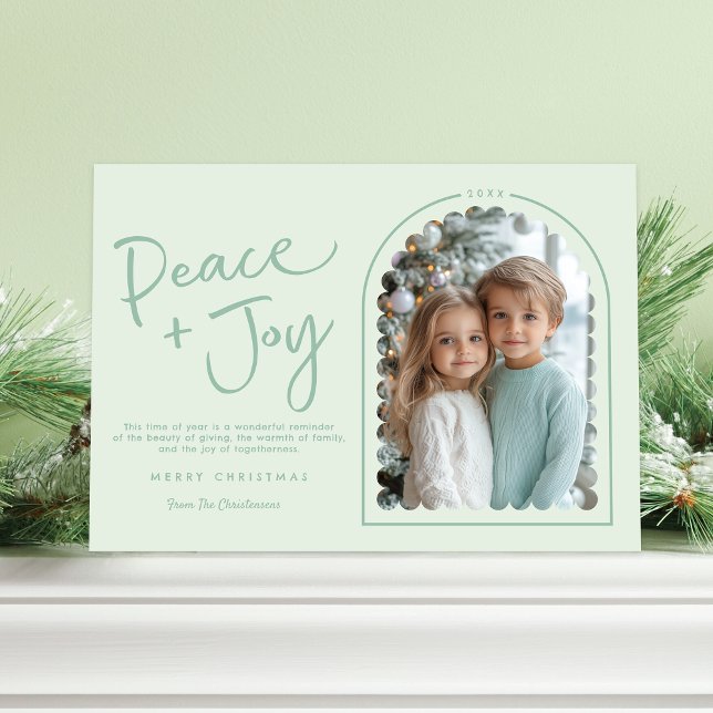 Cartes Pour Fêtes Annuelles Pastel Green Arch Moderne Paix Joie Photo Noël (Shown on a 5" x 7" card)