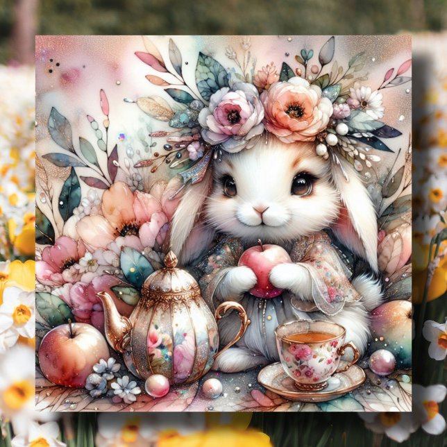 Cartes Pour Fêtes Annuelles Pastel Jardin de Pâques Bunny Tea Party (Créateur téléchargé)