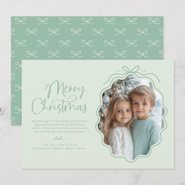 Cartes Pour Fêtes Annuelles Pastel Mint Green Wavy Retro Photo (Devant / Derrière)