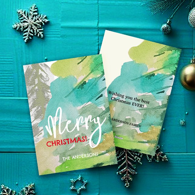 Cartes Pour Fêtes Annuelles Pastel Modern Christmas Tree Aquarelle Art (Créateur téléchargé)