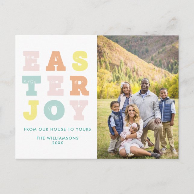Cartes Pour Fêtes Annuelles Pastel Moderne Typographique Famille Photo Pâques (Devant)