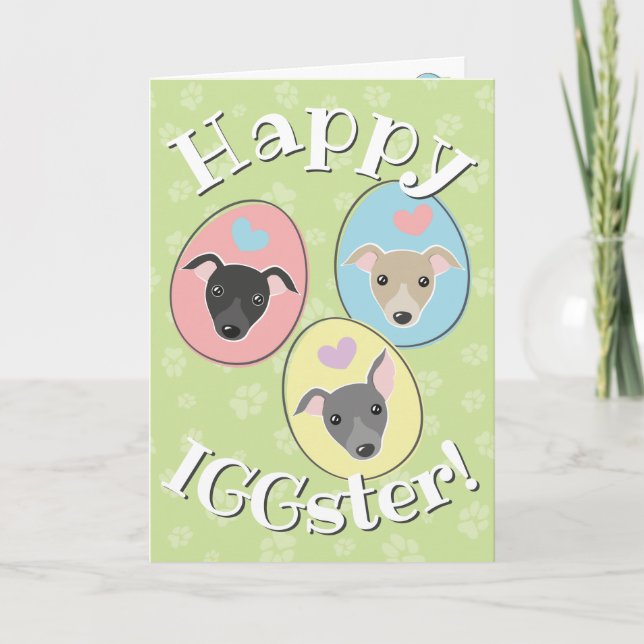 Cartes Pour Fêtes Annuelles Pastel OEufs de Pâques Drôle italien greyhound Car (Devant)