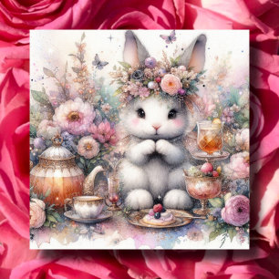 Cartes Pour Fêtes Annuelles Pastel Purple Floral Imaginaire Bunny Thé Pâques
