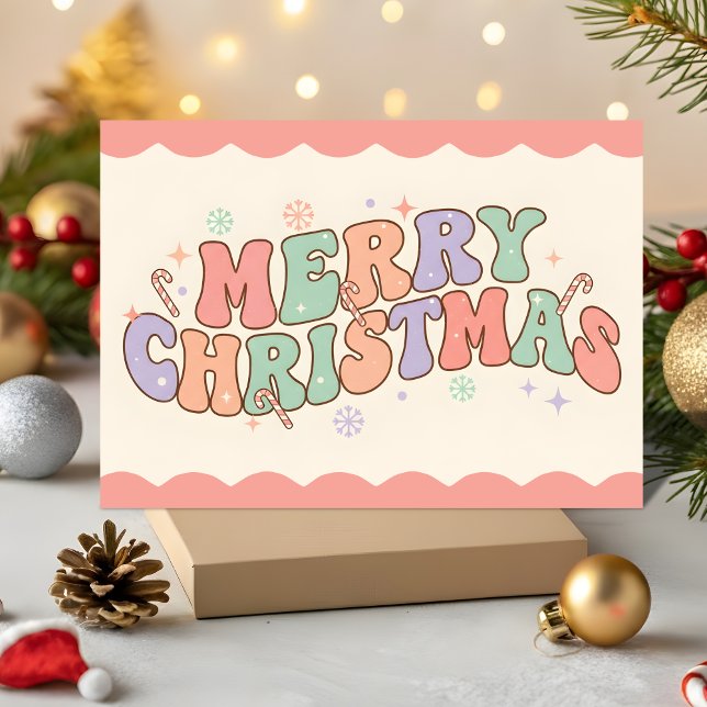 Cartes Pour Fêtes Annuelles Pastel Retro Groovy Merry Christmas (Créateur téléchargé)