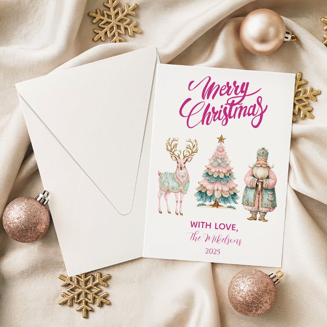Cartes Pour Fêtes Annuelles Pastel Santa and Reindeer Christmas (Créateur téléchargé)