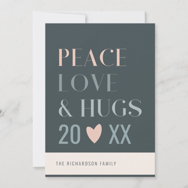 Cartes Pour Fêtes Annuelles Pastel Scandi Blush Grey Peace Love & Hugs 2023 (Devant)