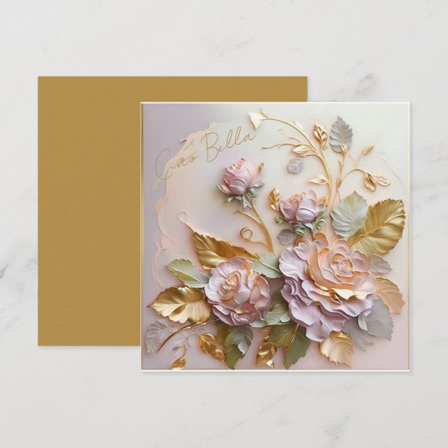Cartes Pour Fêtes Annuelles Pastel Sculpture Rose (Devant / Derrière)